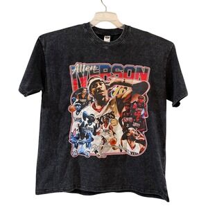 NWOT Allen Iverson Philadelphia 76ers Acid Wash Graphic Tee Mens Black Cotton  L